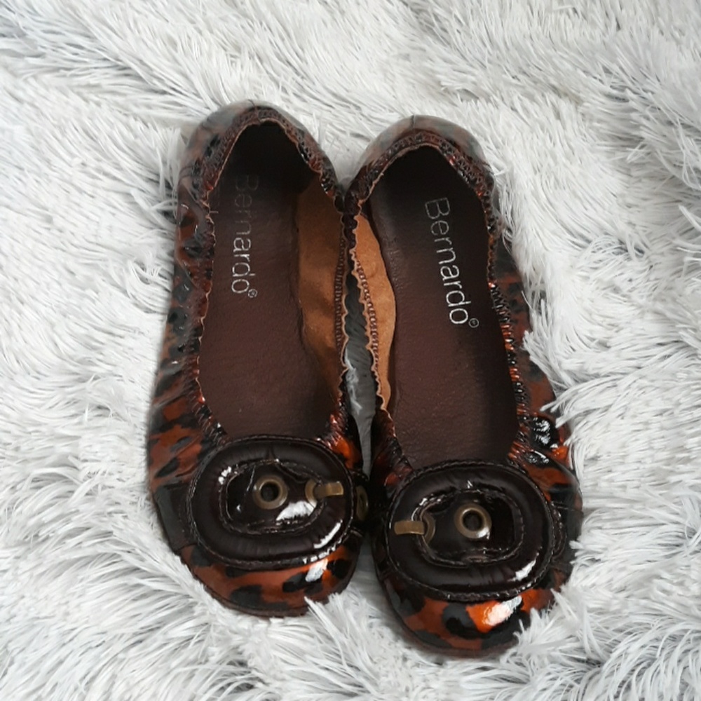 Bernardo Patent Leather Animal Print Flats